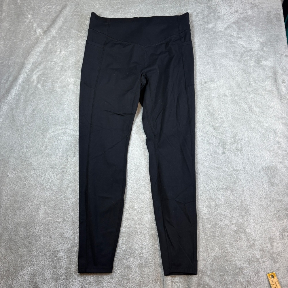 Halara Leggings Women XL Crossover Ruched Back Side Pockets Black Stretch Yoga